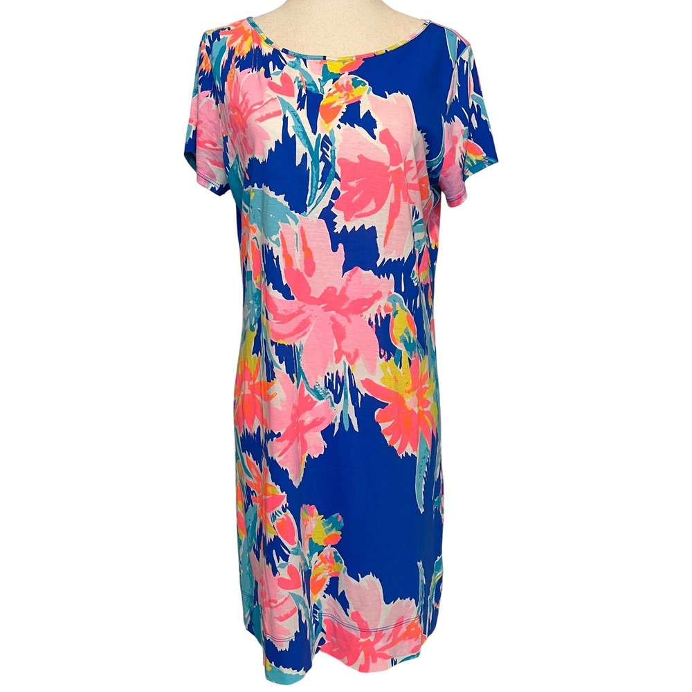 Lilly Pulitzer Women Medium Marlowe T-Shirt Dress Pink Blue Currant Pima Cotton